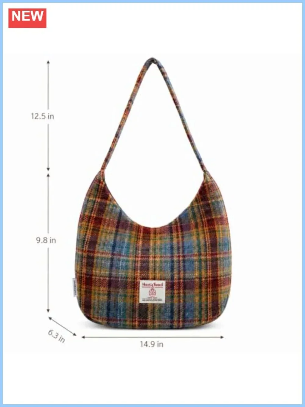 Tweed Hobo Shoulder Bag Plaid Patchwork Purse Crossbody Magnetic Closure